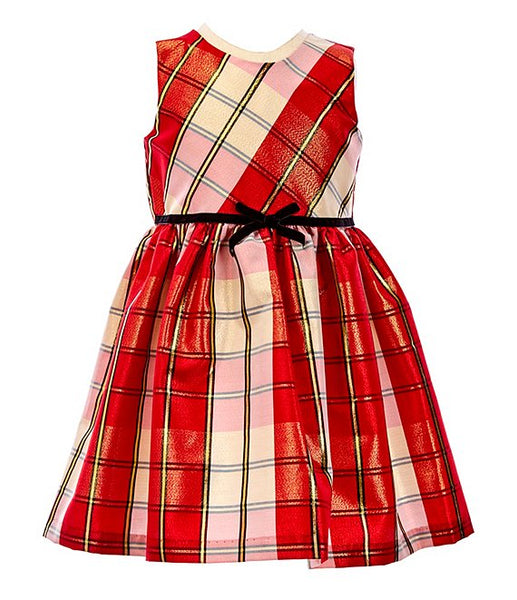 Little Girls 2T-6X Textured-Knit Coat & Metallic-Plaid Taffeta Fit-And-Flare Dress Set 32670
