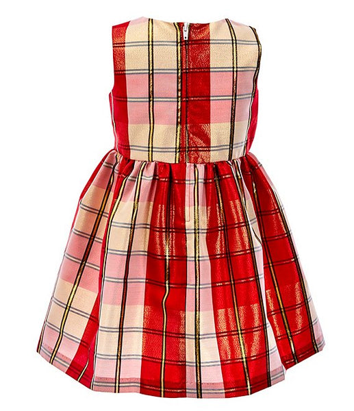 Little Girls 2T-6X Textured-Knit Coat & Metallic-Plaid Taffeta Fit-And-Flare Dress Set 32670