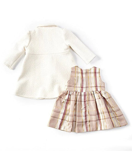 dress Long-Sleeve Jacquard-Knit Coat & Sleeveless Metallic-Plaid Taffeta Fit-And-Flare Dress Set