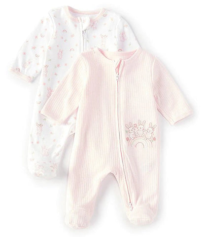 Little Me Baby Girls Newborn-9 Months Bunny Fun Long-Sleeve Footed Coverall 2-Pack 12747