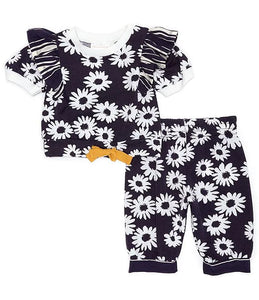 Baby Girls Newborn-6X  Daisy Print Short Sleeve Ruffle Top & Matching Jogger Pant Set