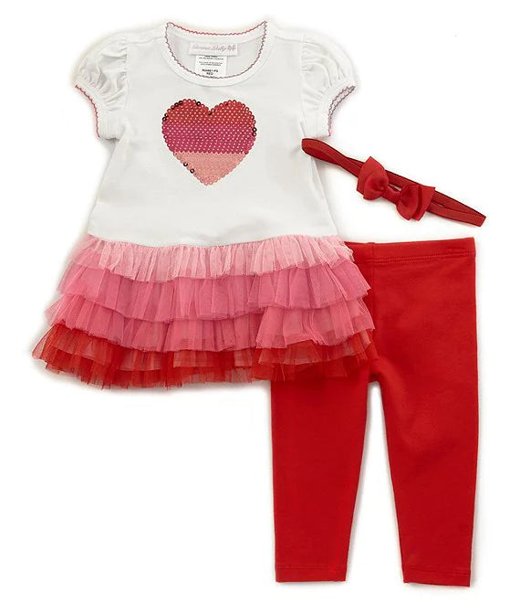 Baby Girls  Short-Sleeve Sequined Valentine Mesh Tutu Top & Leggings Set