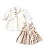 Baby Girls 3-18 Months Long-Sleeve Jacquard-Knit Coat & Sleeveless Metallic-Plaid Taffeta Fit-And-Flare Dress Set