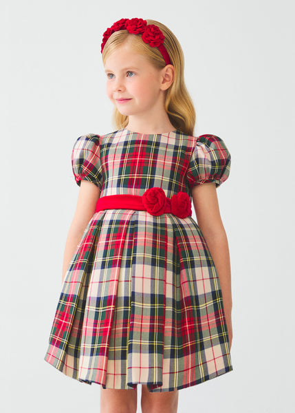 FAUX FUR NECK KNITTED BOLERO GIRL -TARTAN DRESS GIRL 12-05539-008