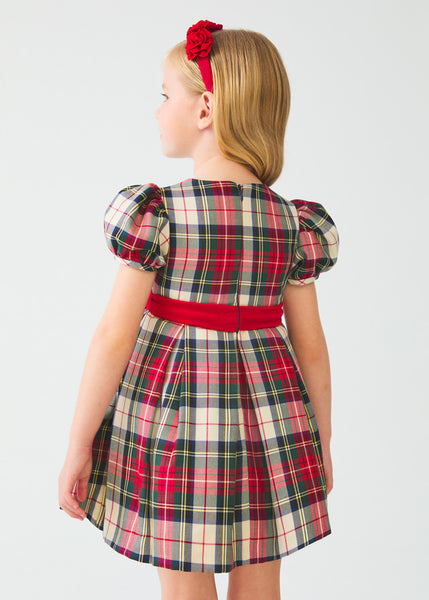 FAUX FUR NECK KNITTED BOLERO GIRL -TARTAN DRESS GIRL 12-05539-008