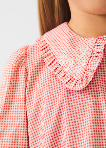 GINGHAM CHECK BLOUSE GIRL 5637-004 -SLOUCHY DENIM TROUSERS GIRL 5743-002