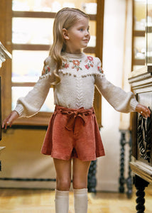 EMBROIDERED FLOWER JUMPER GIRL 5810-003-CORDUROY BERMUDA SHORTS GIRL