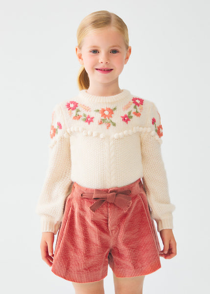 EMBROIDERED FLOWER JUMPER GIRL 5810-003-CORDUROY BERMUDA SHORTS GIRL