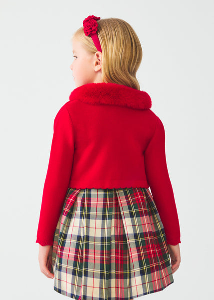 FAUX FUR NECK KNITTED BOLERO GIRL -TARTAN DRESS GIRL 12-05539-008