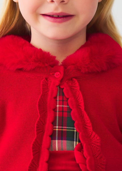 FAUX FUR NECK KNITTED BOLERO GIRL -TARTAN DRESS GIRL 12-05539-008