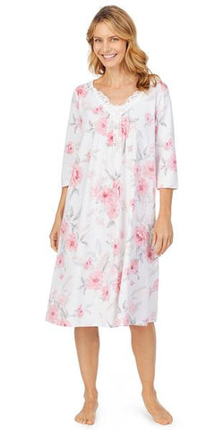 Pink Floral Soft Jersey 3/4 Sleeve Waltz Gown 81802