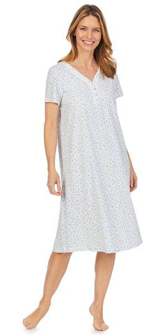 Blue & Yellow Floral Soft Jersey Knits Waltz Short Sleeve Nightgown 81954