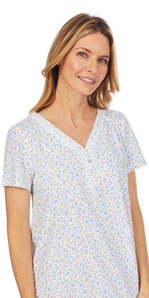 Blue & Yellow Floral Soft Jersey Knits Waltz Short Sleeve Nightgown 81954