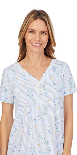 Floral Stripe Soft Jersey Knits Waltz Short Sleeve Nightgown 81954