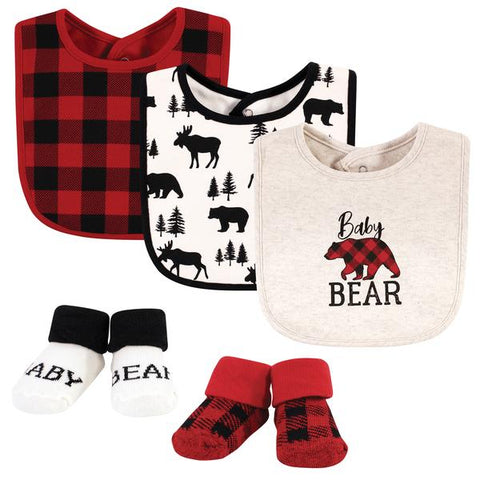 Hudson Baby Cotton Bib and Sock Set, Baby Bear Plaid Hudson Baby  ID: 17597