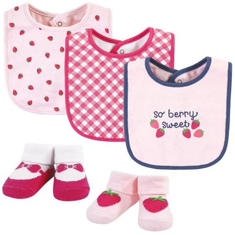 Hudson Baby Cotton Bib and Sock Set, Pink Strawberry Hudson Baby  ID: 17608