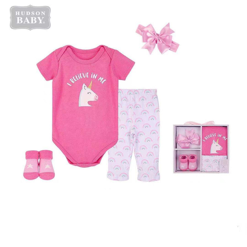 HUDSON BABY NEW BORN BABY 4 PIECE LAYETTE GIFT SET UNICORN 18424