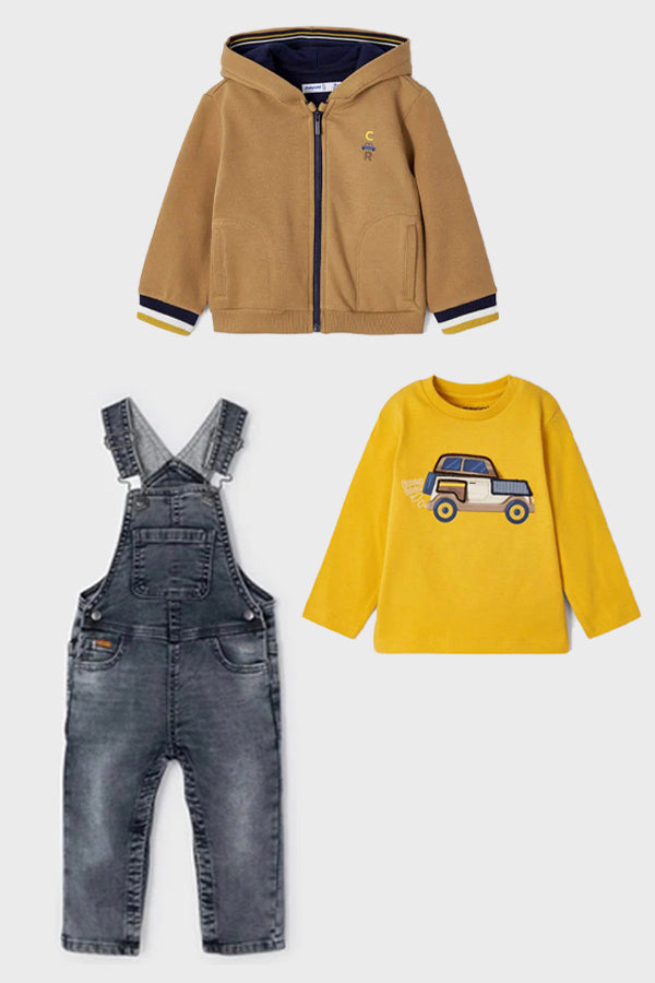 ECOFRIENDS long soft denim dungarees baby\Detailed back hoodie baby\ECOFRIENDS long sleeve car T-shirt baby boy 2427-86\2004-78\2653-39