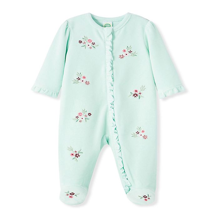 Flower Velour Footie in Aqua 11229