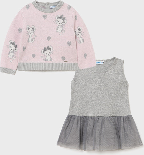 Mayoral Children's Dress Tulle Long Sleeve Gray Code: 11-02923-027