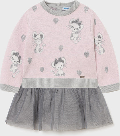 Mayoral Children's Dress Tulle Long Sleeve Gray Code: 11-02923-027