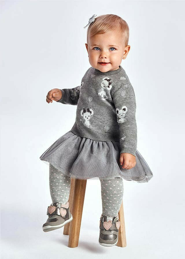 Mayoral Children's Dress Tulle Long Sleeve Gray Code: 11-02923-026