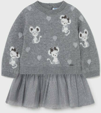 Mayoral Children's Dress Tulle Long Sleeve Gray Code: 11-02923-026
