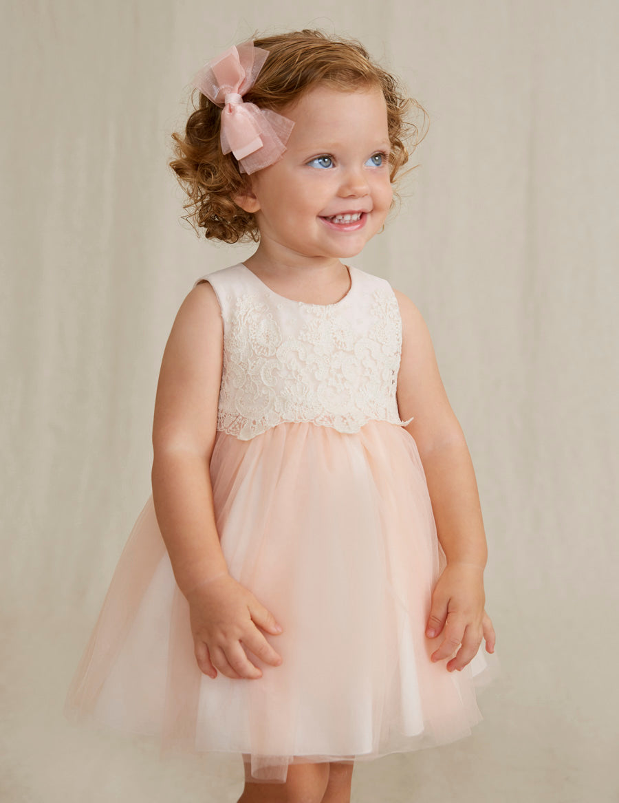 COMBINED EMBROIDERED TULLE DRESS FOR BABY art. 22-05008-004