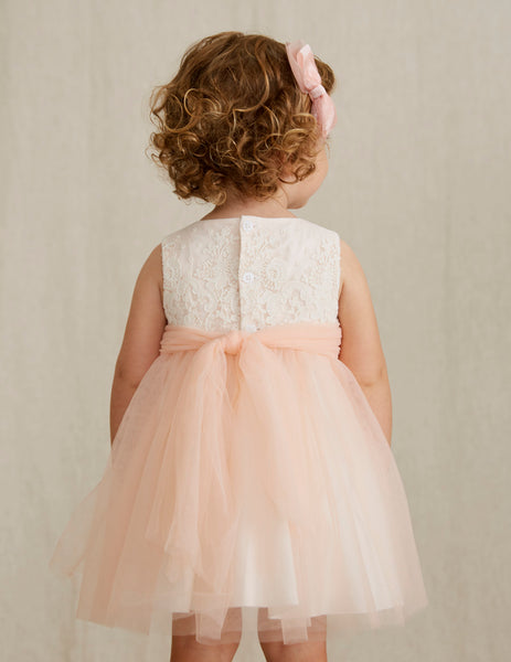 COMBINED EMBROIDERED TULLE DRESS FOR BABY art. 22-05008-004