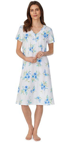 White Ground Blue Floral Soft Jersey Knits Gown 61903