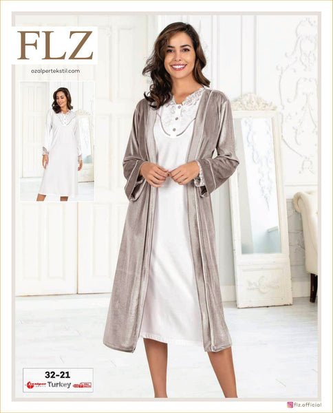 FLZ Effort Women Lace Collar Comfortable Dressing Gown Set 32-21