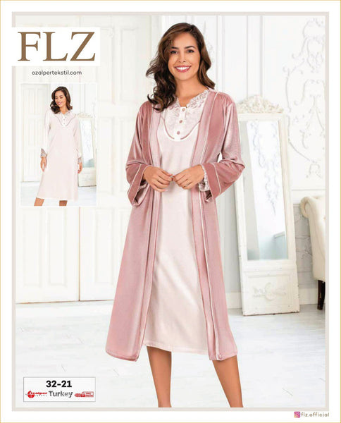 FLZ Effort Women Lace Collar Comfortable Dressing Gown Set 32-21