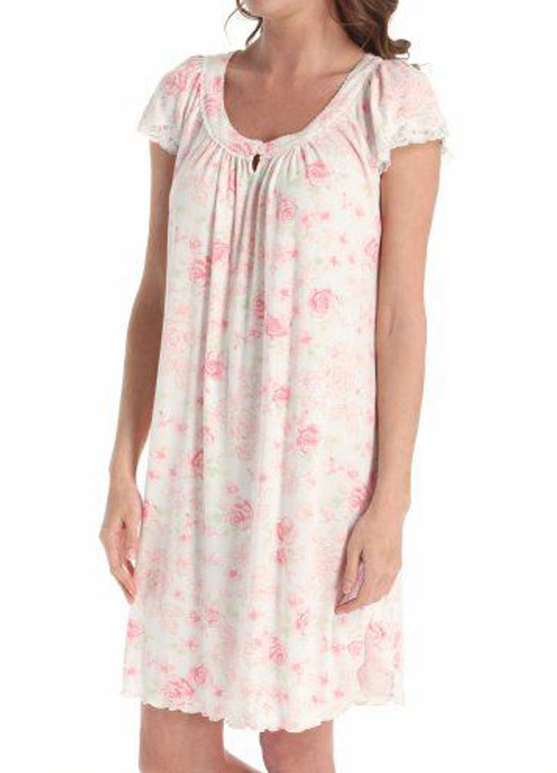 Miss Elaine 209414 New Sofiknit Short Gown Peach/Ivory Floral Monotone