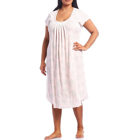 Miss Elaine Plus Floral Print Soft Knit Long Nightgown 501420