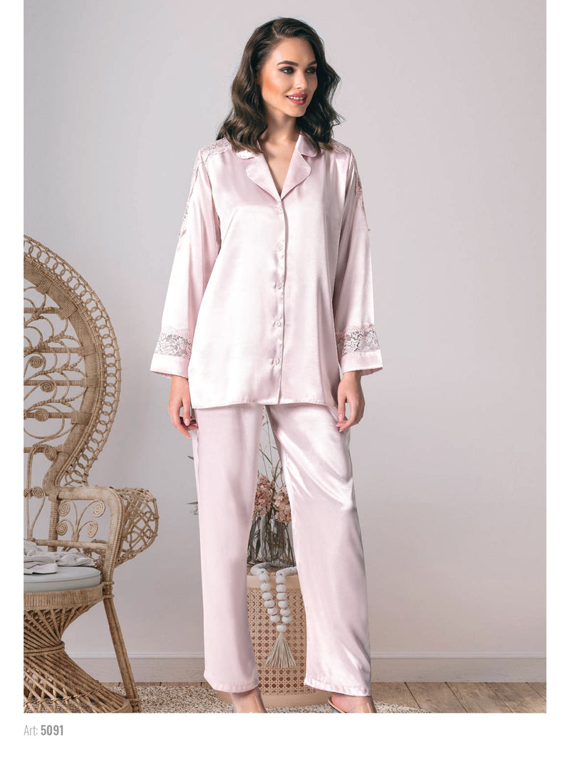 Purple Label - بيجامة ساتان بأكمام طويلة 5091
