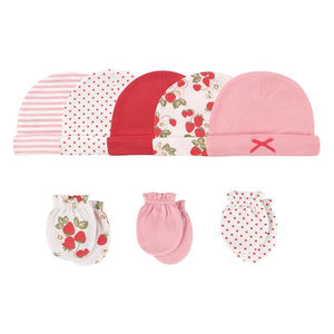 Hudson Baby Cotton Cap and Scratch Mitten Set, Strawberries Hudson Baby 51483