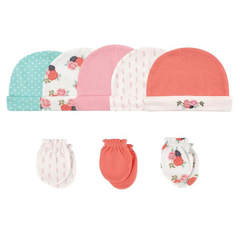 Hudson Baby Cotton Cap and Scratch Mitten Set, Floral Hudson Baby 51484