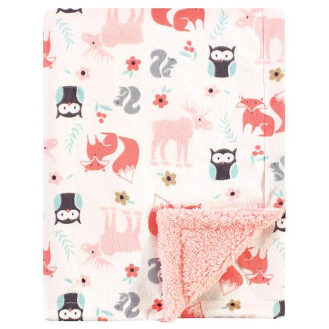 Hudson Baby Plush Blanket with Sherpa Back, Girl Pink Forest Hudson Baby  ID: 52409