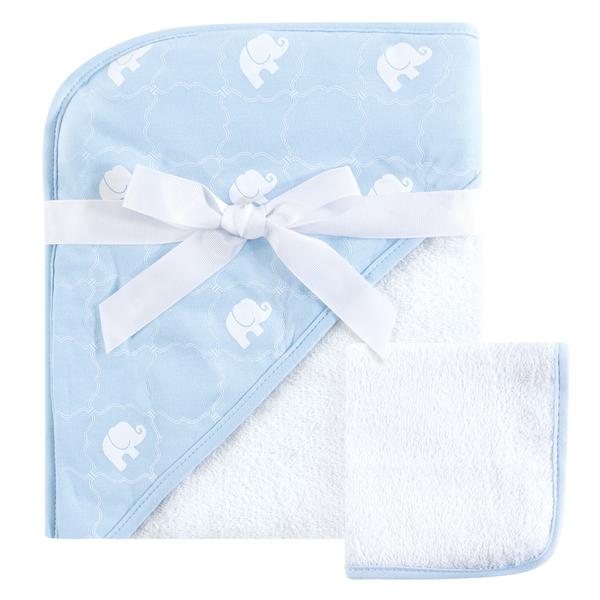 Hudson Baby Cotton Hooded Towel and Washcloth, Blue Elephant Hudson Baby  ID: 57140