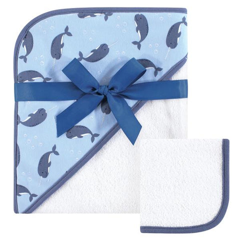 Hudson Baby Cotton Hooded Towel and Washcloth, Narwhal Hudson Baby  ID: 57150