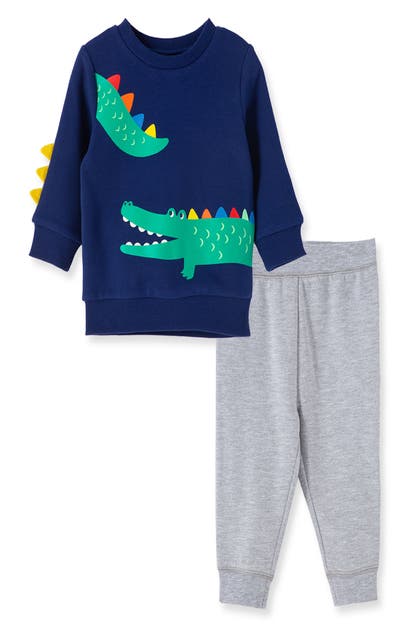 LITTLE ME Babies' Alligator Sweatshirt & Joggers Set In Grey 10646