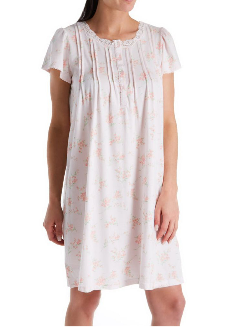 Women's Miss Elaine 206419 Silkyknit Cap Sleeve Floral Short Gown
