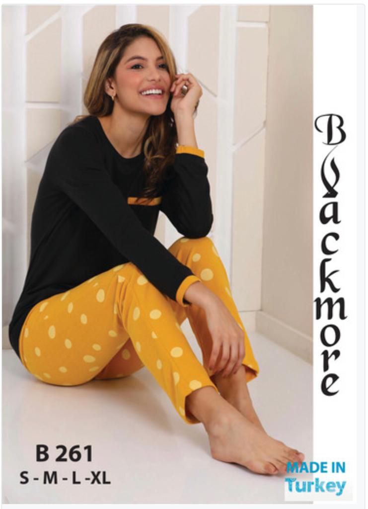 Women's Black Orange Thessaloniki Cotton Knitted Long Sleeve Winter Pajamas Se B261
