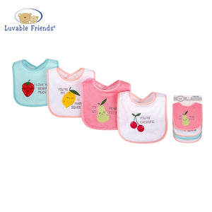 BABY GIRL KNIT TERRY WITH PEVA BIB 4PC FRUITS 01783