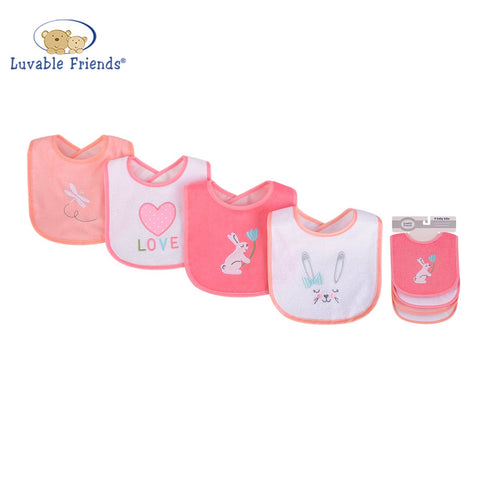 BABY GIRL KNIT TERRY WITH PEVA BIB 4PC BUNNY 01784