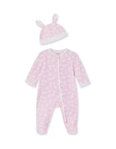 little me baby girls bunny footie and hat LCQ12983N.