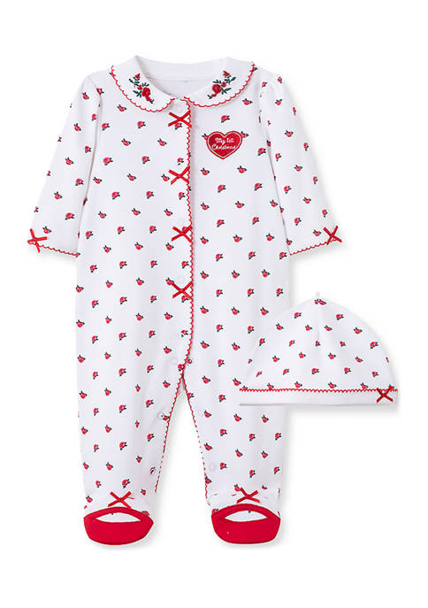 Baby Girls Petite Rose Footies and Hat 10192