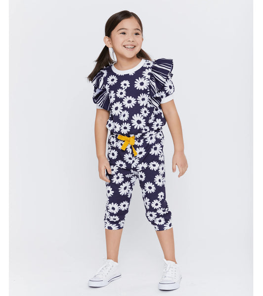 Baby Girls Newborn-6X  Daisy Print Short Sleeve Ruffle Top & Matching Jogger Pant Set