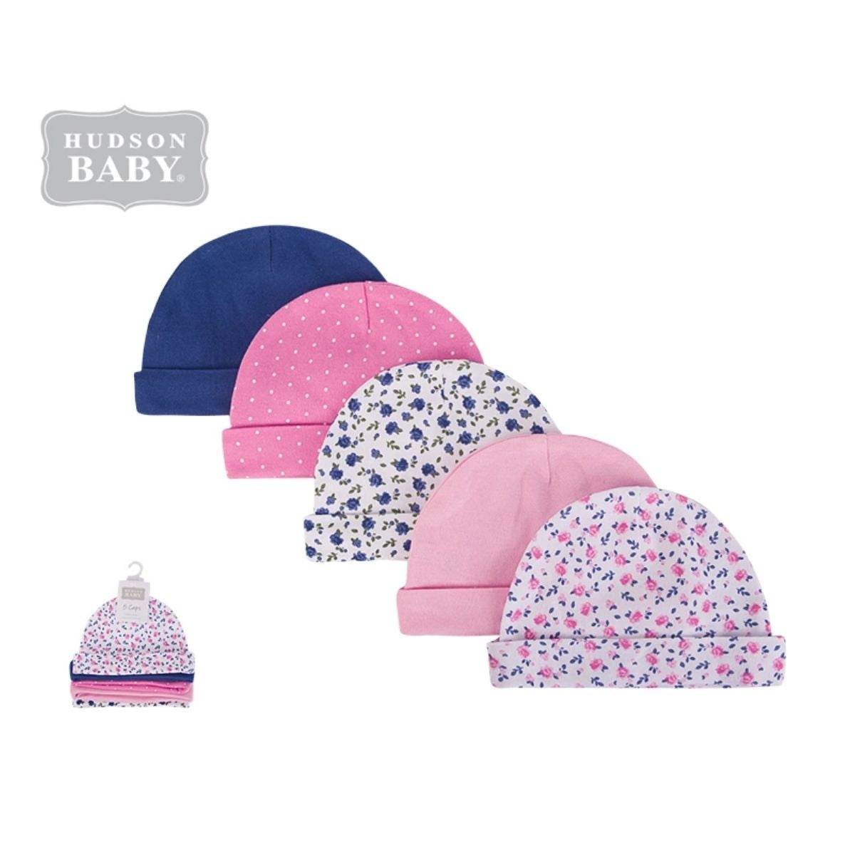 Hudson Baby Hat Set 5 PK- Baby Girls Hat 100% Cotton No. 52326CH