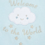 Blue Welcome To The World Bib & Burp Set 411364